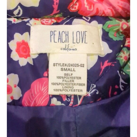 Peach Love California Womens Floral Puffer Vest Small Full Zip 2 Front Pockets - Picture 4 of 7